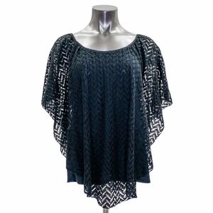 BRITTANY Black Crochet Cape Overlay Knit Blouse